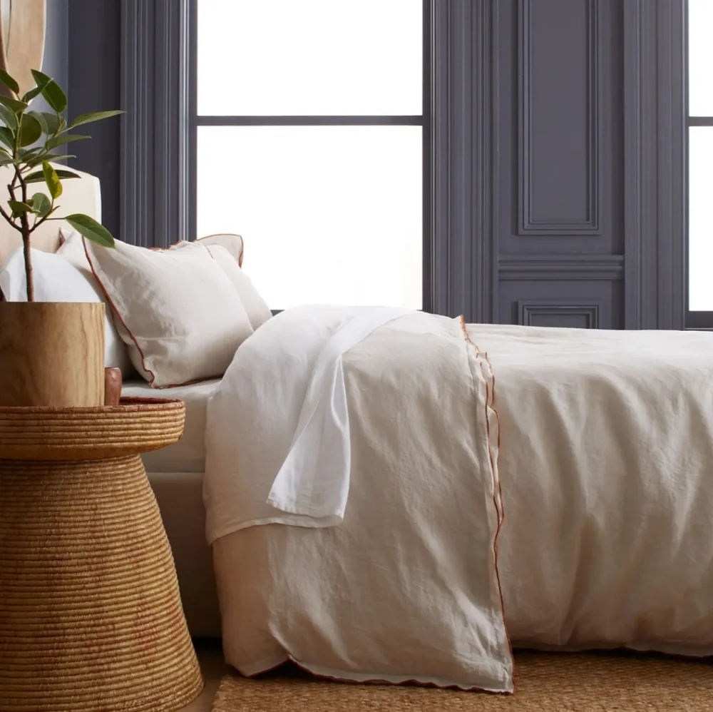 NWT- Quince European Linen Embroidered Duvet Cover & Shams! King/ Cal King(726) - Picture 3 of 14